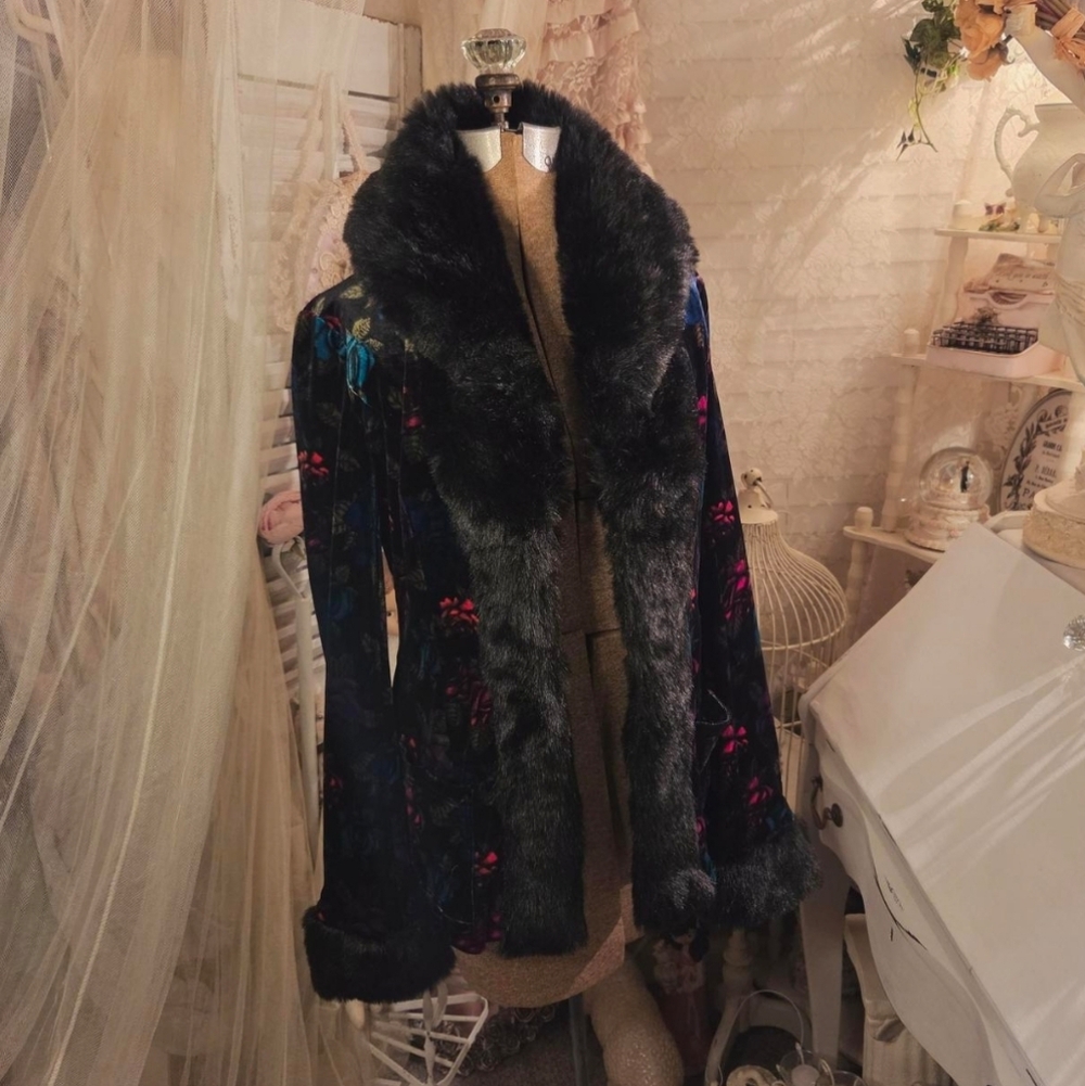 ♡ rare vintage betsey johnson floral velvet velour duster jacket ♡